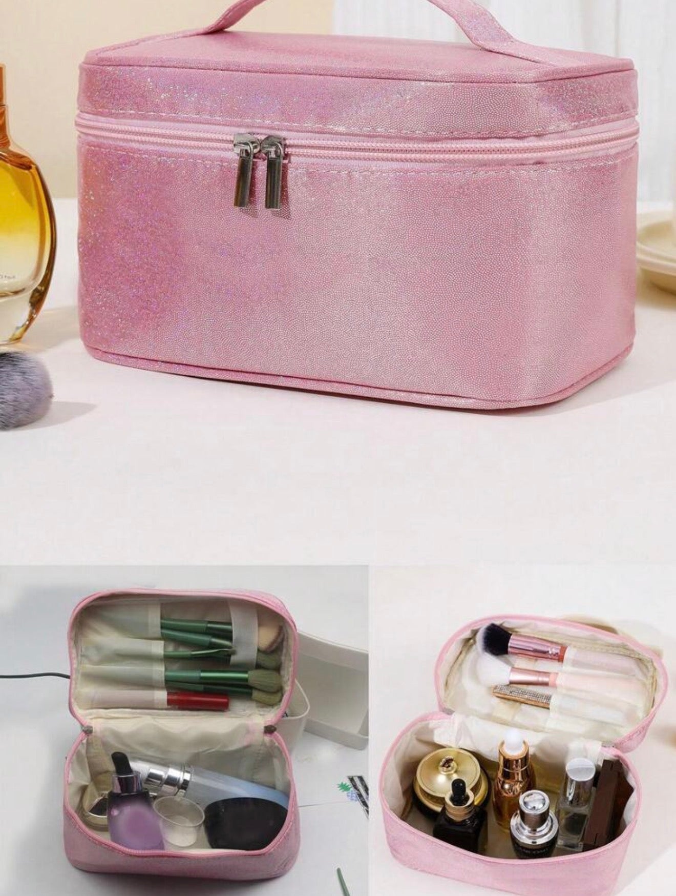 COSMETIQUERA CUADRADA CON BRILLOS