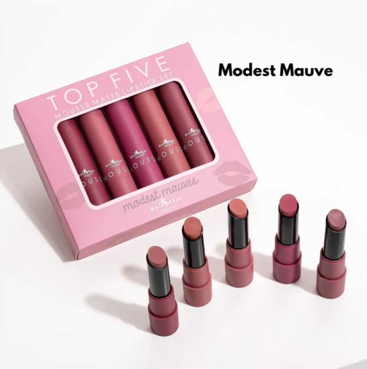 TOP FIVE SET DE LABIALES MOUSSE MATTE - MODEST MAUVES