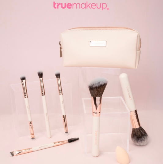 MINI SET DE 6 BROCHAS + ESPONJA + COSMETIQUERA | BEIGE