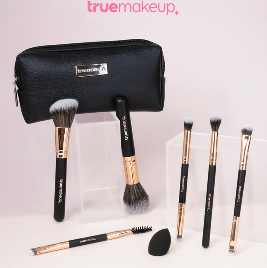 MINI SET DE 6 BROCHAS + ESPONJA + COSMETIQUERA | NEGRO